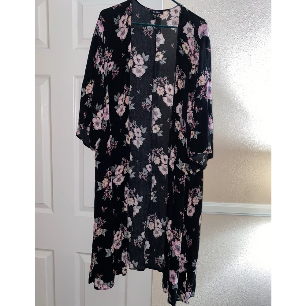Torrid Black Floral Midi Kimono